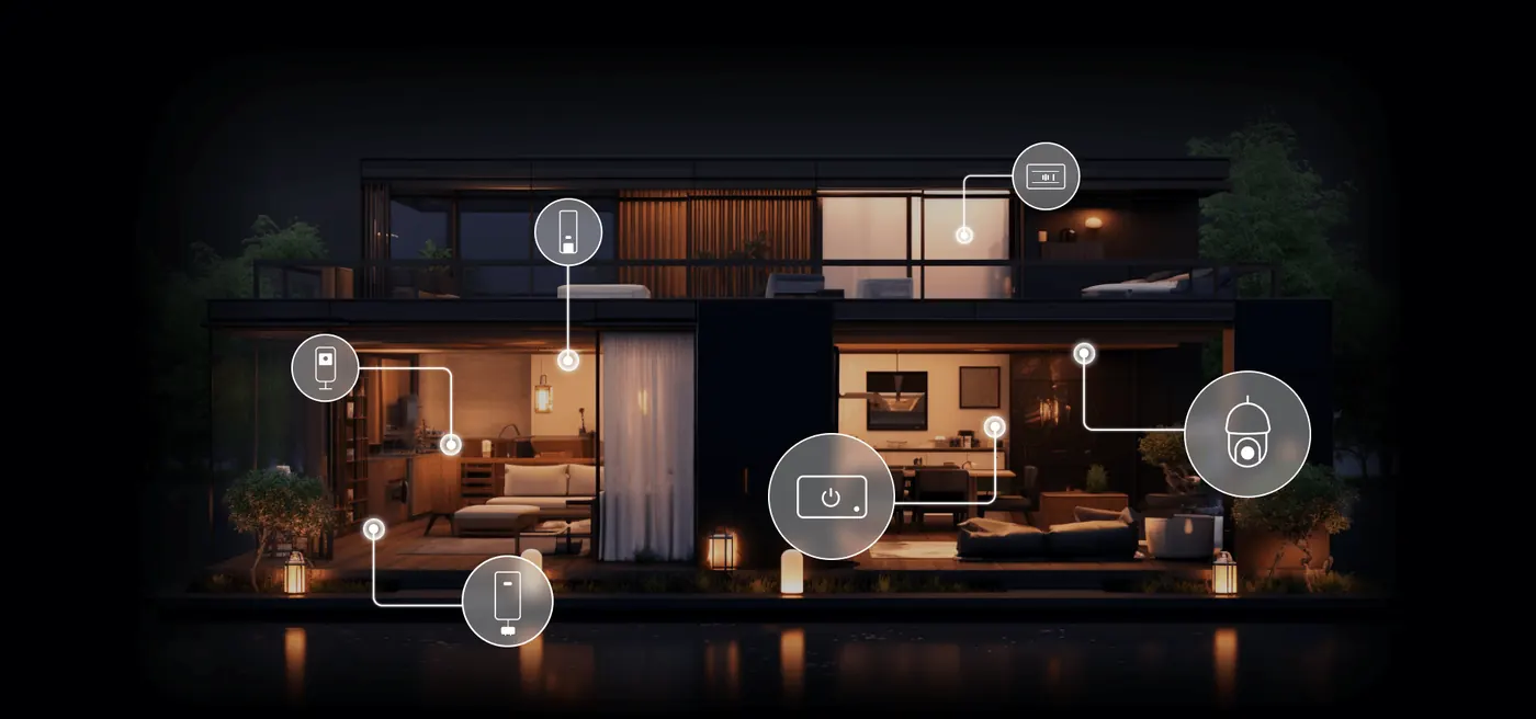 Casa con i dispositivi dell'impianto RISCO: sensori, telecamere, tastiera e centrale